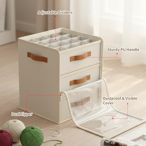 Temlum Yarn Storage Organizer with 3 Stackable Trays, Large Yarn Storage Container with Adjustable Dividers Crochet Storage for Yarns, Crochet Hooks, Knitting Needles, Crochet Accessories - Image 3