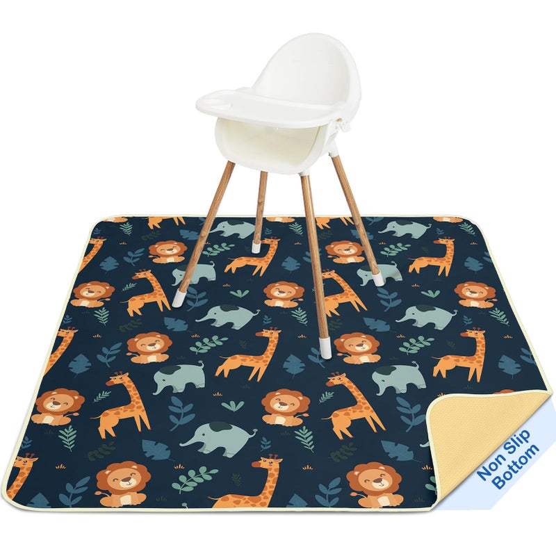 Basumee Splat Mat High Chair Mat Waterproof Baby Play Splat Mat for Under High Chair Food Catcher Highchair Mat for Floor Non Slip Bottom, Dark Blue Giraffe, 46x42 Inches - Image 1