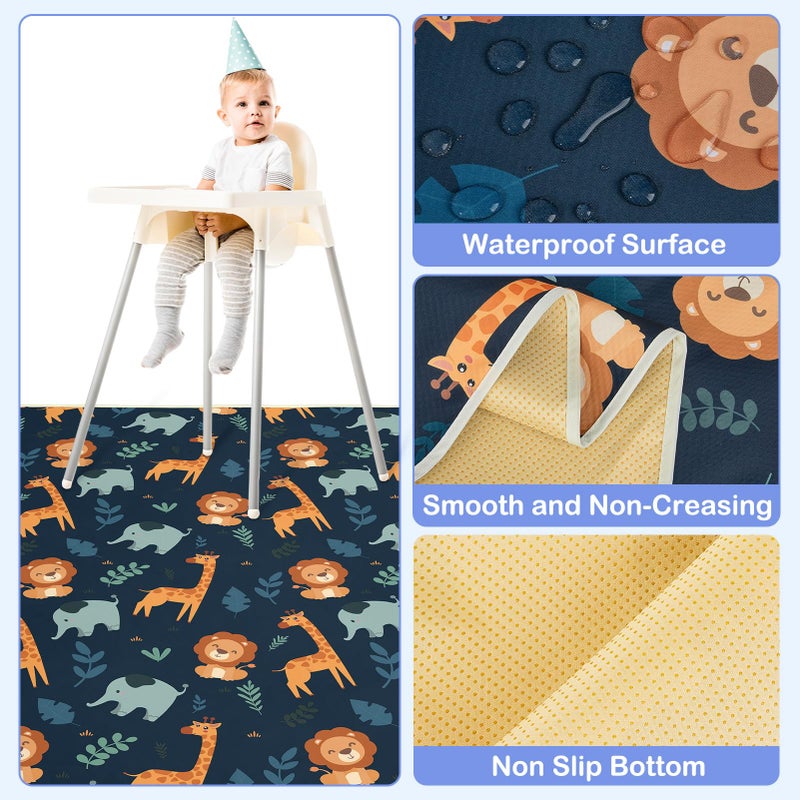 Basumee Splat Mat High Chair Mat Waterproof Baby Play Splat Mat for Under High Chair Food Catcher Highchair Mat for Floor Non Slip Bottom, Dark Blue Giraffe, 46x42 Inches - Image 4