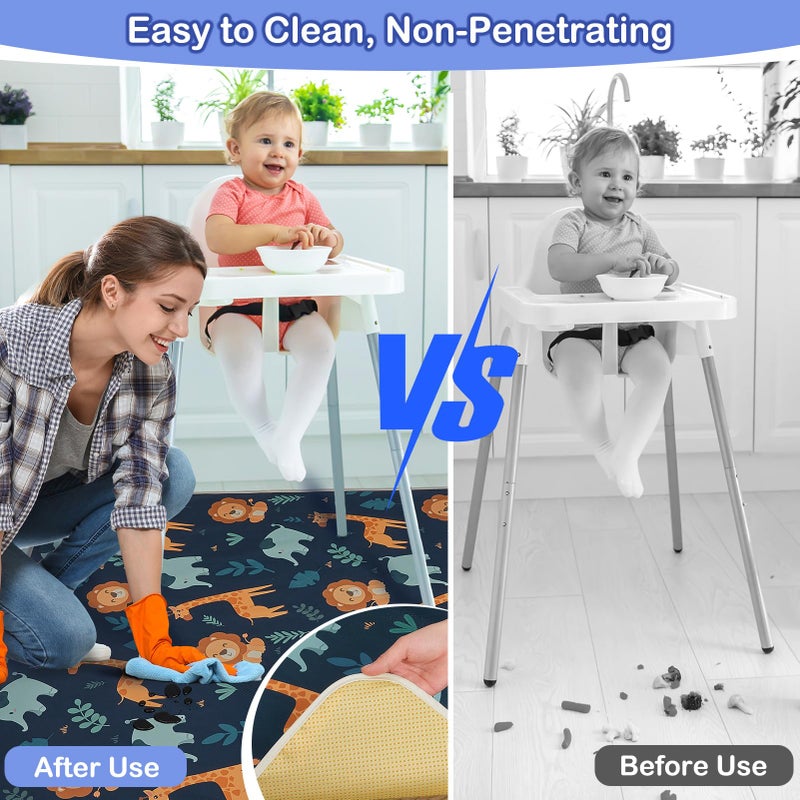Basumee Splat Mat High Chair Mat Waterproof Baby Play Splat Mat for Under High Chair Food Catcher Highchair Mat for Floor Non Slip Bottom, Dark Blue Giraffe, 46x42 Inches - Image 2