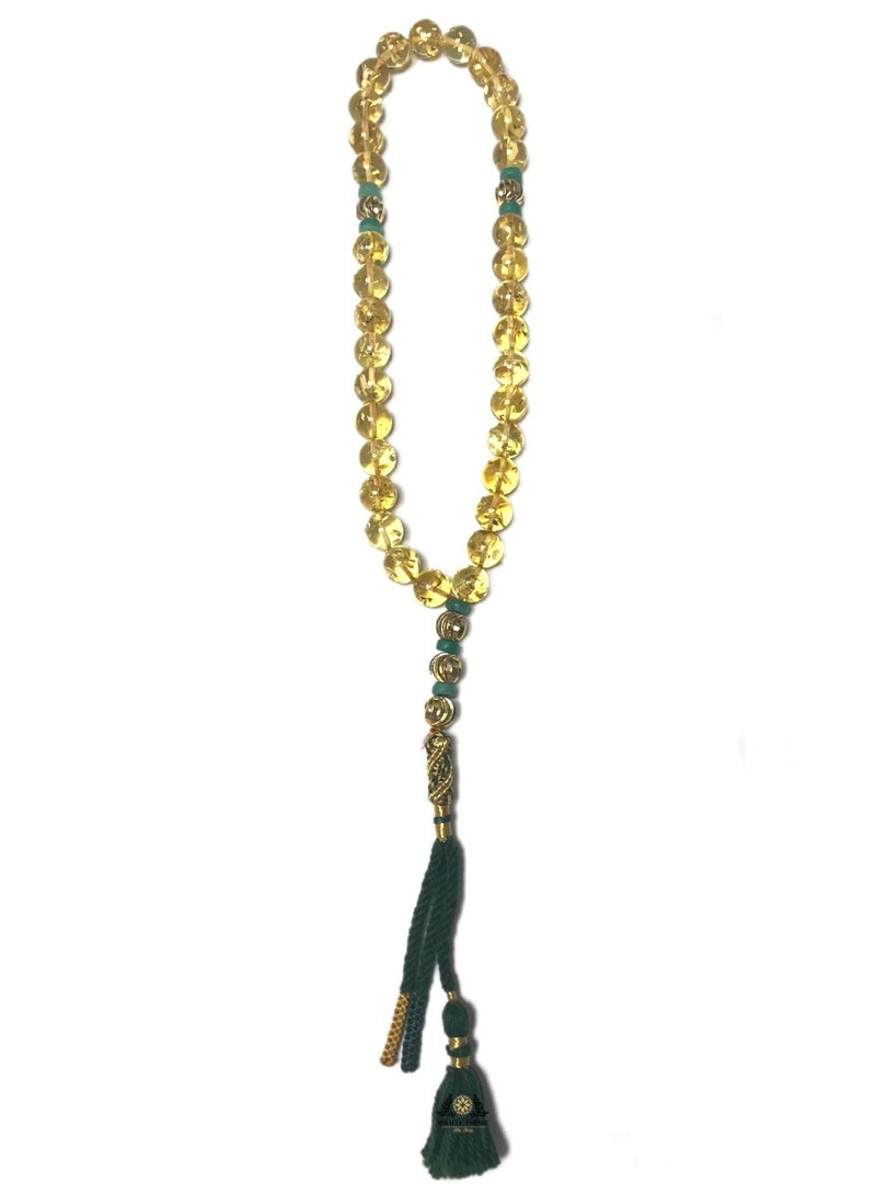 Miracle Empire Original Amber Prayer Beads 33 Kahramanbar Emeralds 18K Gold Plated Vip Only Exclusive Design Green Handmade Tassel  - Image 2