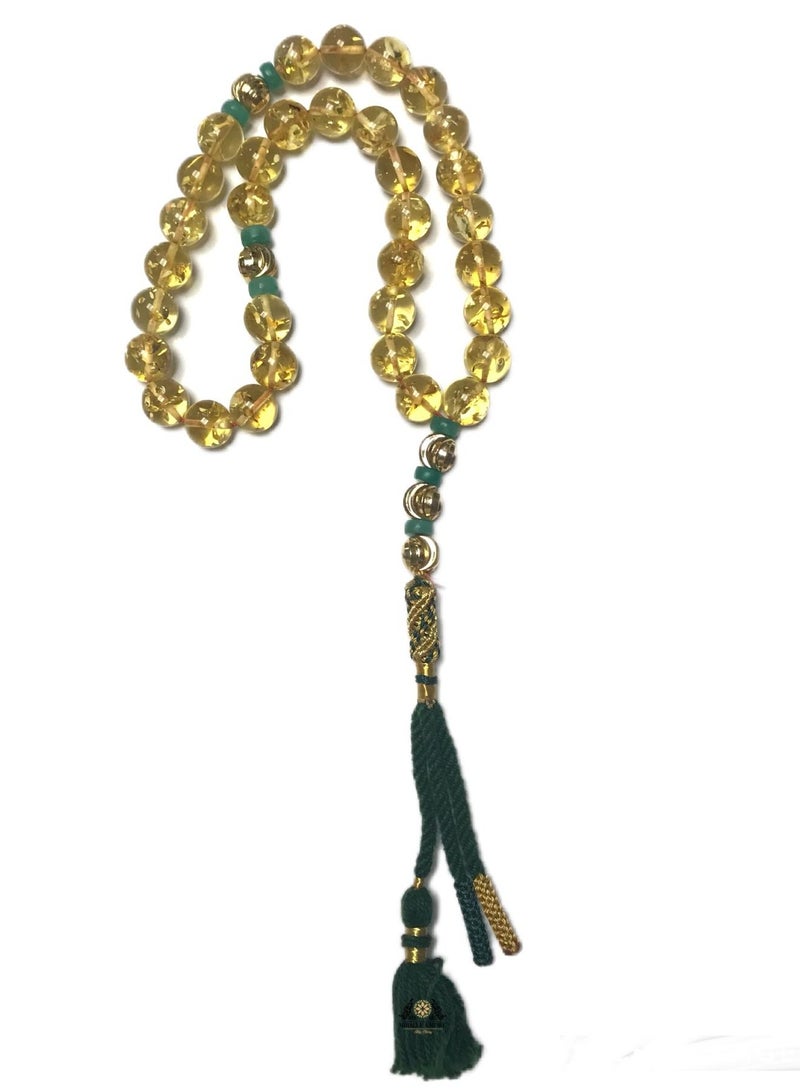 Miracle Empire Original Amber Prayer Beads 33 Kahramanbar Emeralds 18K Gold Plated Vip Only Exclusive Design Green Handmade Tassel  - Image 1