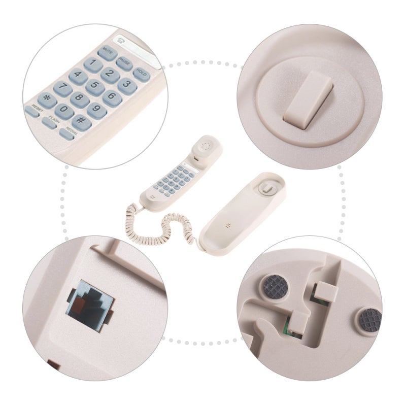 Mini Desktop Corded Landline Phone Fixed Telephone Wall Mountable Supports Mute/ Pause/ Hold/ Reset/ Flash/ Redial Functions for Home Hotel Office Bank Call Center - Image 4