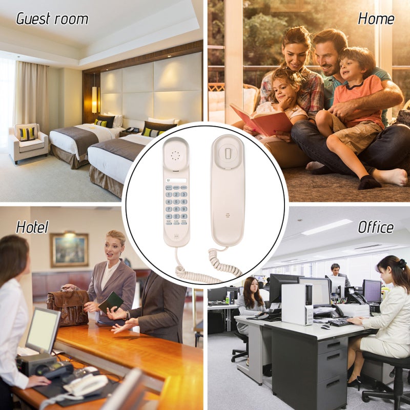 Mini Desktop Corded Landline Phone Fixed Telephone Wall Mountable Supports Mute/ Pause/ Hold/ Reset/ Flash/ Redial Functions for Home Hotel Office Bank Call Center - Image 5