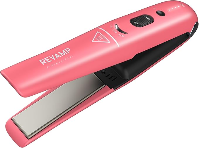 REVAMP Liberate Cordless Compact Ceramic Hair Straightener Cordless Hair Straighteners Rechargeable Battery Travel Straightener Portable Straighteners for Straight Curl Wavy Styles Black