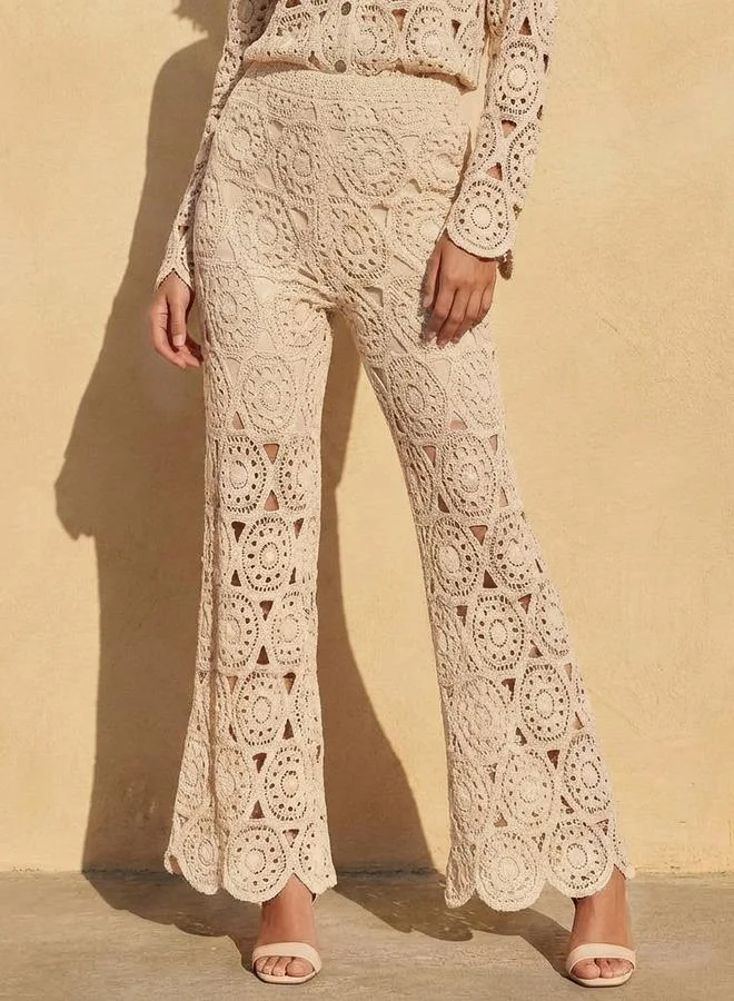 تواكستريمز 2Xtremz Flare Fit High-Rise Crochet Lace Detail Pants