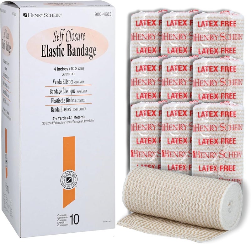 Henry Schein SelfClosure Elastic Bandage 4 x 45 Yards Tan NonSterile Box of 10  Stretch Bandage with Velcro Closure LatexFree Comfortable  Reliable Support - Image 1