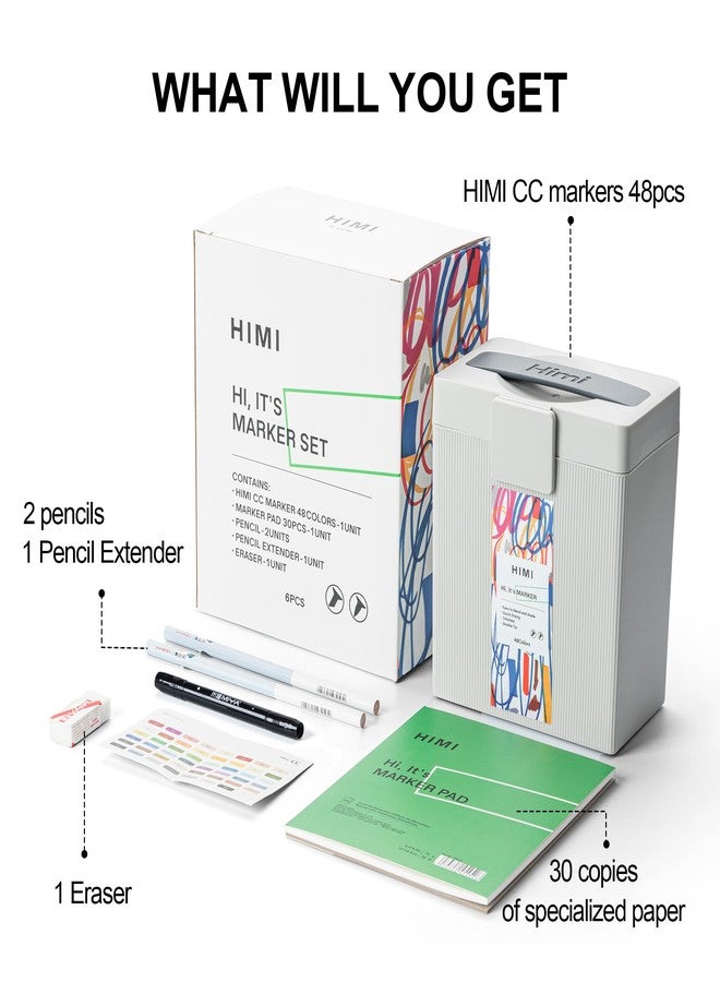 هيمي مجموعة أقلام تلوين هيمي سي سي 48 لونًا في علبة هدايا، أقلام تلوين كحولية سريعة الجفاف برأسين برائحة منعشة للفنانين البالغين لتلوين الرسومات التوضيحية - Image 2