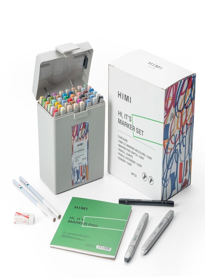 هيمي مجموعة أقلام تلوين هيمي سي سي 48 لونًا في علبة هدايا، أقلام تلوين كحولية سريعة الجفاف برأسين برائحة منعشة للفنانين البالغين لتلوين الرسومات التوضيحية - Image 1