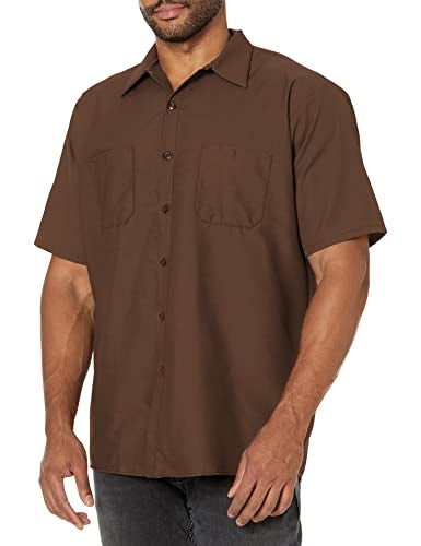 Red Kap Men's Industrial Work Shirt, Short Sleeve, Chocolate Brown, Medium - Image 1