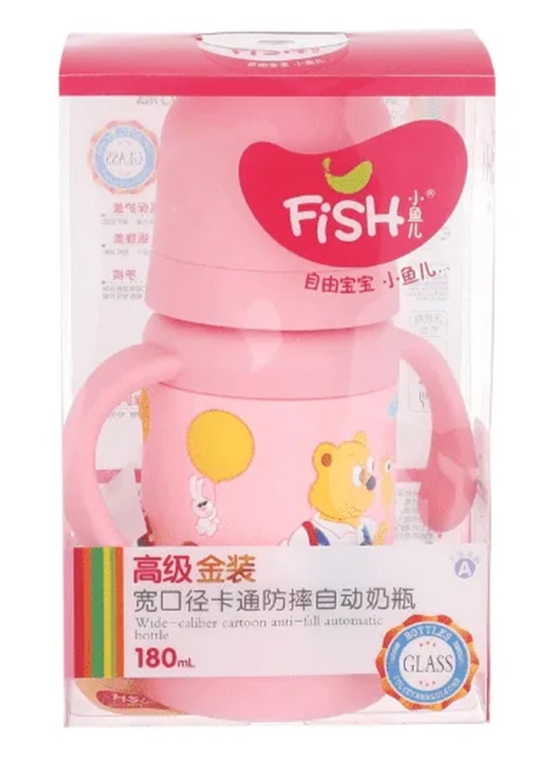 فيش ببرونة زجاج بايركس مع غطاء سيليكون حافظ للحرارة بمقبض ومنظم سائل 180 مل روز - Image 3