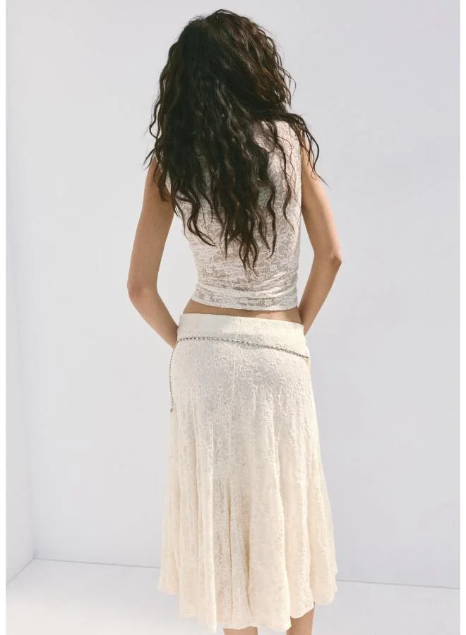 مانجو Midi Skirt With Broderie Anglaise Details