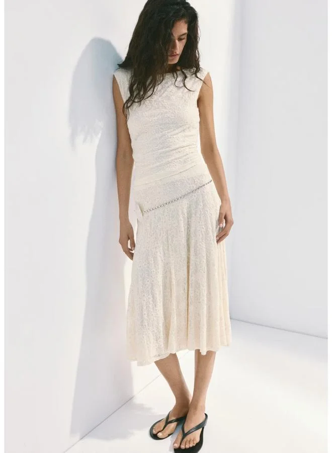 Mango 02-OFFWHITE Midi Skirt With Broderie Anglaise Details for Women | Best Price UAE