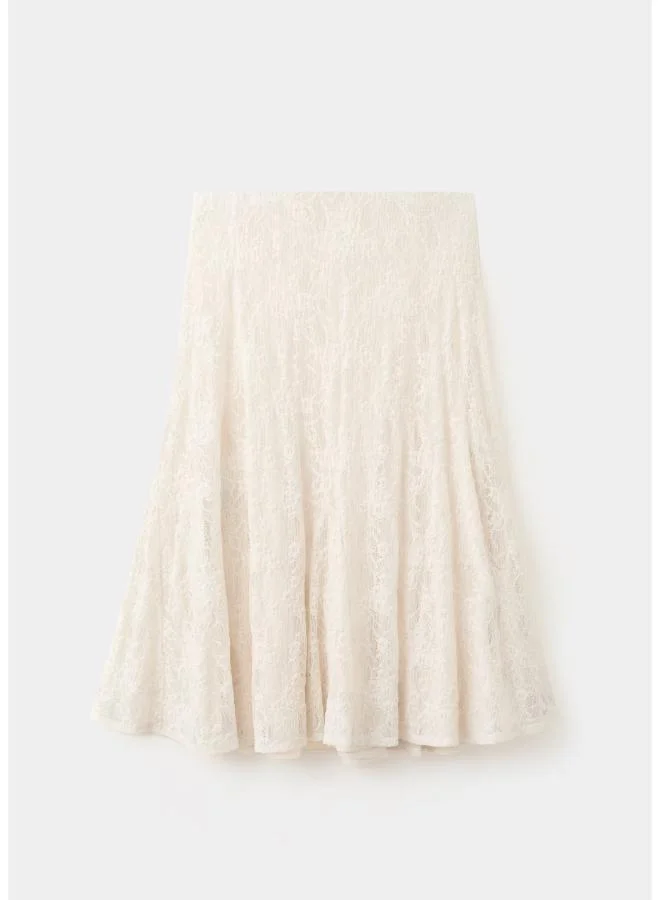 Mango 02-OFFWHITE Midi Skirt With Broderie Anglaise Details for Women | Best Price UAE