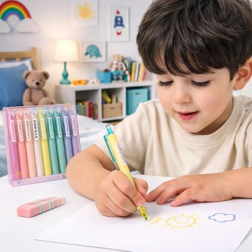 WISHKEY Plastic Colorful Retractable Gel Ink Pen Set For Kids, Unique Shades Drawing Pen, Stationery Gift For Decoration Class Projects, Doodling, Multicolor, 8+Years(Set of 9) - Image 5