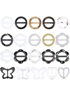 Hysagtek 20Pcs T Shirt Clips Shirt Ties Plastic Scarf Rings For Silk Scarf Tshirt For Women Ladies Girls 80'S Party Accessories With Assorted Shapes (1.18 Inches)  - Image 1