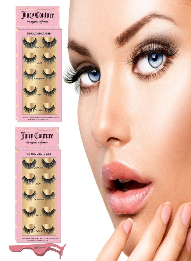 Juicy Couture رموش مزيّفة من الفرو - 10 أزواج من رموش 3D الوهمية على شكل عين قطة مع لاصق ومطبق، اختيار من 7 رموش فريدة كل يوم، مظهر طبيعي، كثيفة، طويلة جداً، درامية وسميكة - Image 2