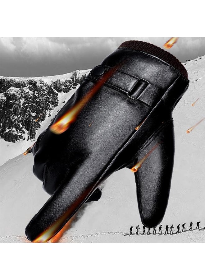Winter Leather Gloves for Men,Warm Touchscreen Texting Gloves with Cotton Lining, Driving Gloves for Outdoor Use 