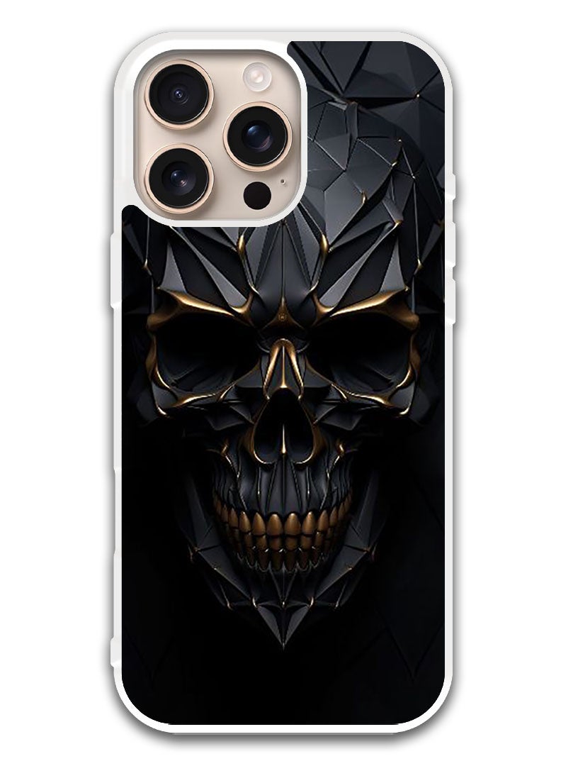 Theodor غطاء حماية لجهاز آبل آيفون 16 برو ماكس بتصميم جمجمة (حافة بيضاء) - Image 1