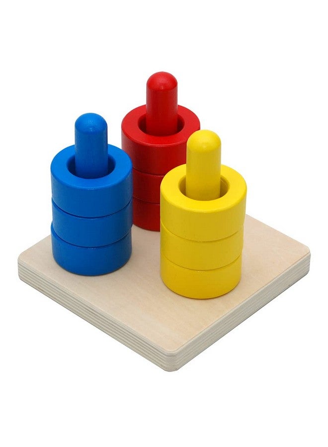 Elite Montessori Elite Montessori 3 Wooden Colored Discs on Colored Dowels for 6+ Months, 1 Year Old Baby, Brain Development and Eye Hand Coordination Activities  - Image 1