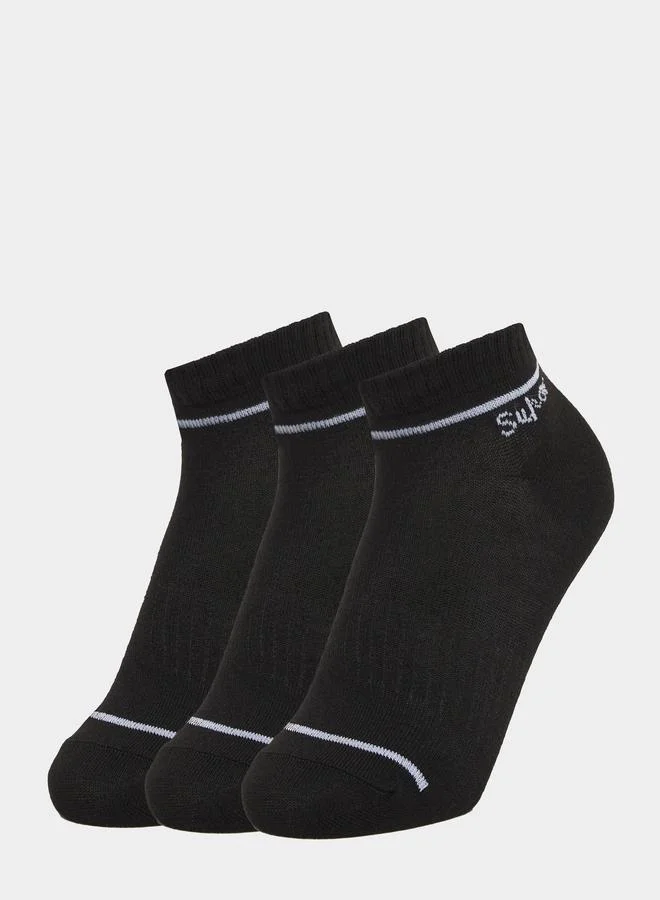 Set of 3 - Contrast Detail Ribbed Cuff Crew Socks