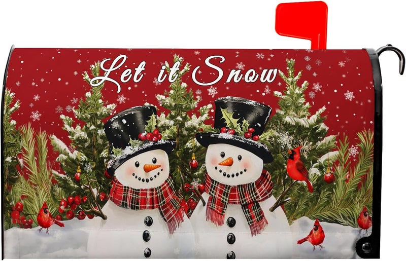 Farg Christma Snowman Trees Mailbox Covers Magnetic Winter Xmas Cardinals Mailbox Cover Standard Size 21 x 18 Inch Winter Snowflake Mail Box Wraps for Farmhouse Garden Yard Decor - Image 1