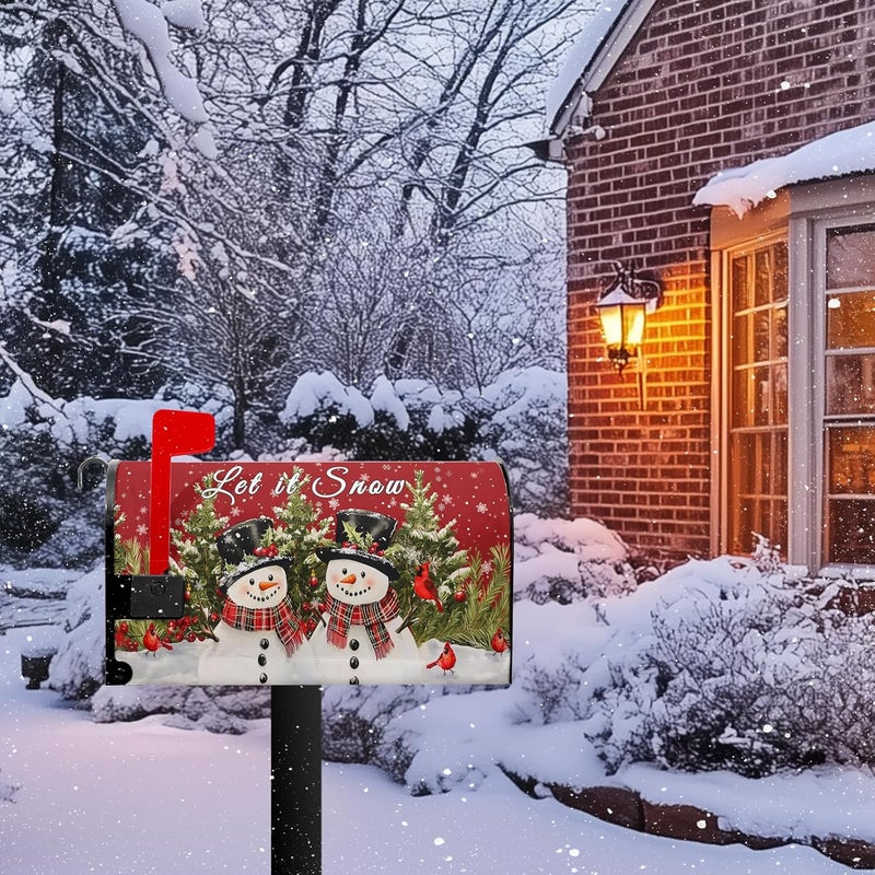 Farg Christma Snowman Trees Mailbox Covers Magnetic Winter Xmas Cardinals Mailbox Cover Standard Size 21 x 18 Inch Winter Snowflake Mail Box Wraps for Farmhouse Garden Yard Decor - Image 2