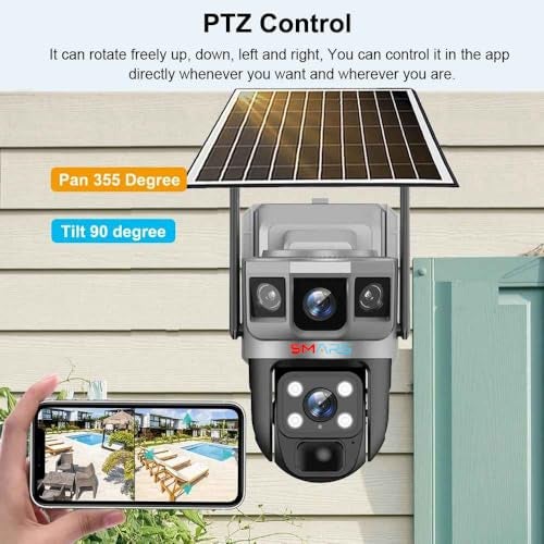 smars 4+4 MP 4G Sim Eneabled Dual Lens Solar Powered Outdoor Security Ptz Camera with Audio & Video Recording | 2 Way Talk | IP66 Water Proof | Night Vision | 360° View | Cloud Storage - Image 3