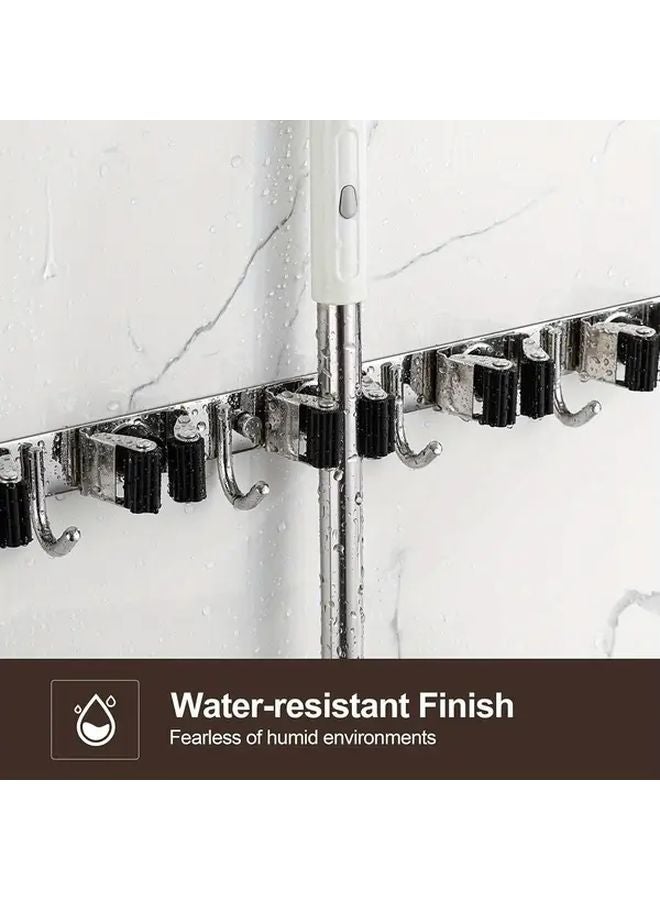 Black Heavy Duty Stainless Steel Wall Mounted Broom Holder With 5 Utility Hooks - Image 3