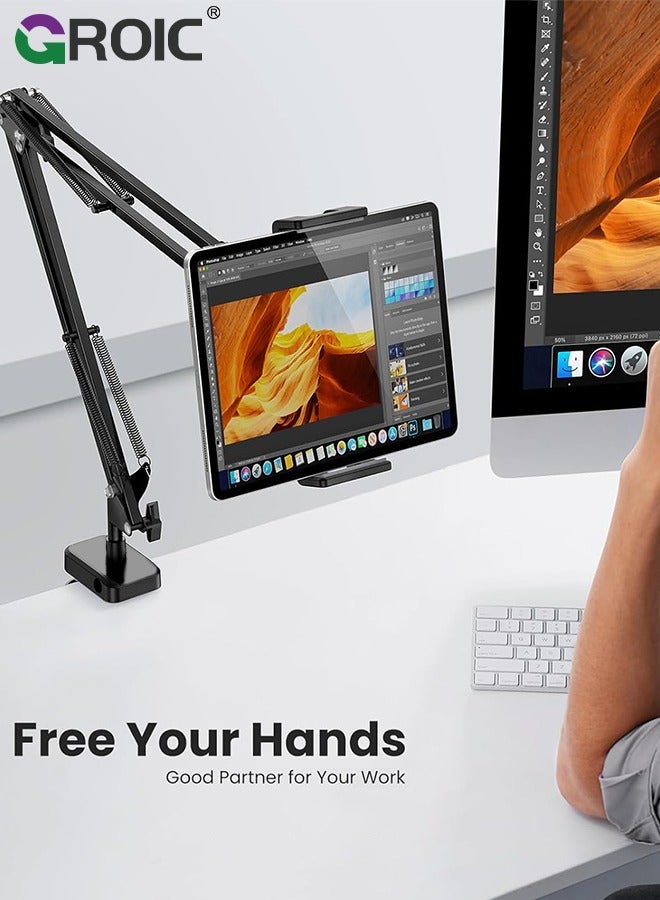 GROIC Mobile Phone Tablet Stand Desk Gooseneck Tablet Holder 360 Flexible Lazy Arm Holder Clamp Mount Bracket Bed for Phones Tablets 3.5"-12.9" Cell Phone Holder Self Timer  - Image 2