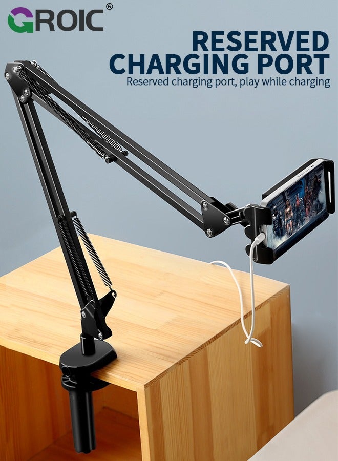 GROIC Mobile Phone Tablet Stand Desk Gooseneck Tablet Holder 360 Flexible Lazy Arm Holder Clamp Mount Bracket Bed for Phones Tablets 3.5"-12.9" Cell Phone Holder Self Timer  - Image 3