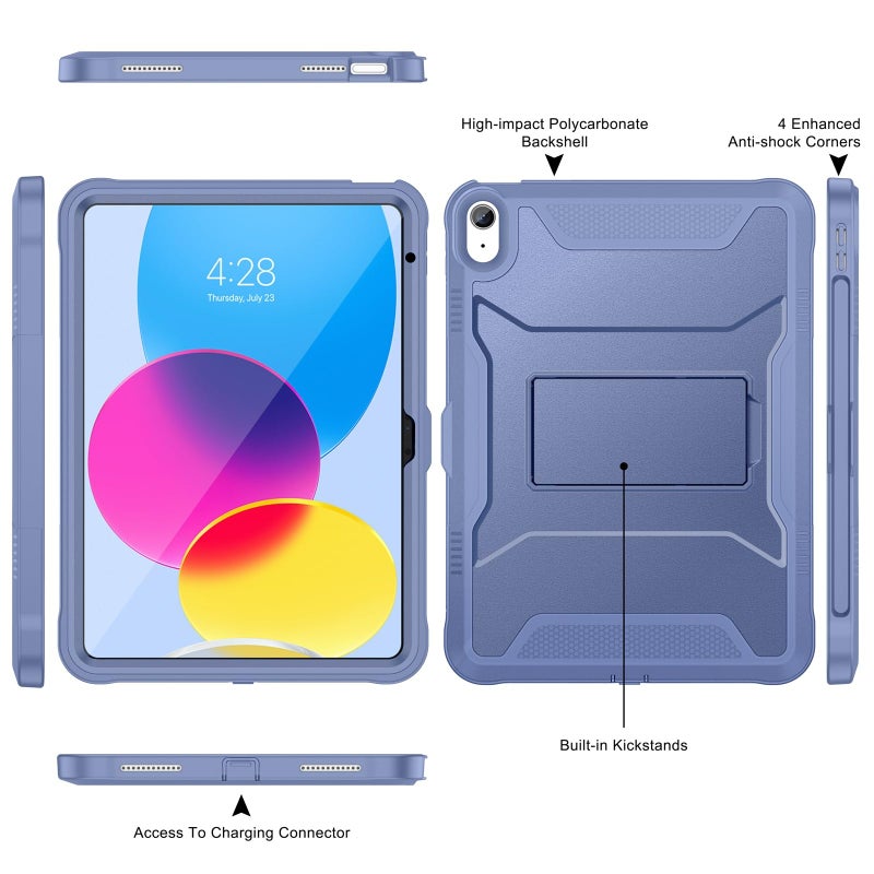 Soke Case for iPad (A16) 11th Generation 11-inch 2025, iPad 10th Generation 10.9-inch 2022, with Built-in Screen Protector and Kickstand, Rugged Full Body Protective Cover - Lavender Gray - Image 3