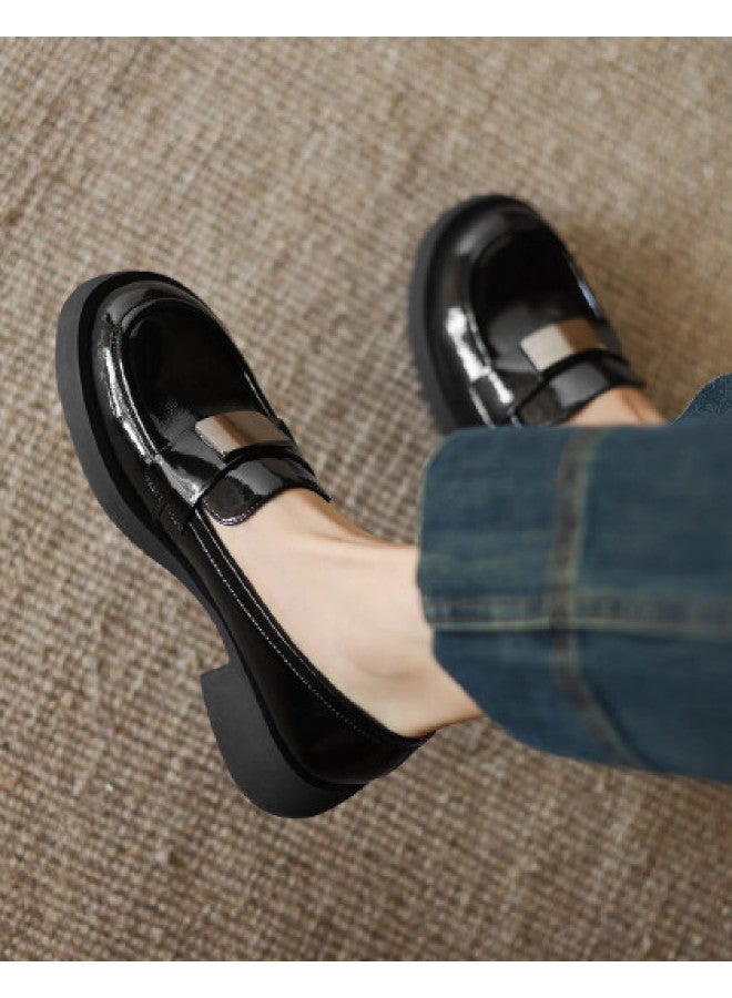 Amo Round-toe Casual Women's Loafers 2025 New Collection Patent Leather Comfortable Slip-on Shoes For Work Versatile Silent Sole - Image 1