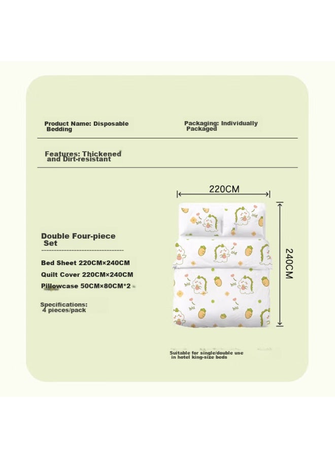 Jajalin Disposable Four-piece Travel Hotel Bedding Set With Sheets, Duvet Cover, Pillowcases, Thickened Bedding For Tourism, Double Bed Set - Image 3