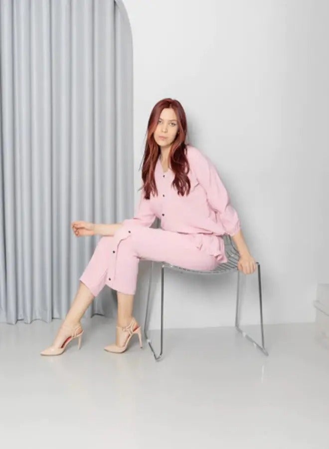 Ideal Light Pink Elasticized Top and Pant Set - Image 2