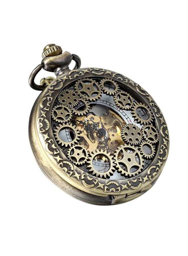 Avaner Steampunk Retro Half Hunter Copper Gear Skeleton Hand Wind Mechanical Arabic Numeral Analog Display Pocket Watch with 14Ã‚¡Ã‚± Chain - Image 2