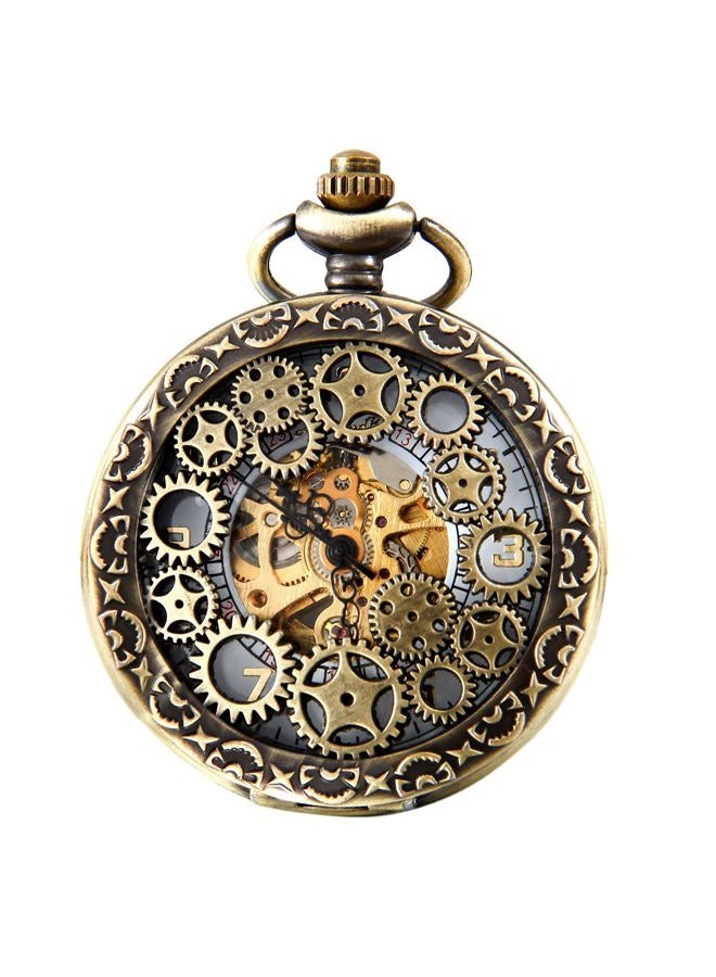 Avaner Steampunk Retro Half Hunter Copper Gear Skeleton Hand Wind Mechanical Arabic Numeral Analog Display Pocket Watch with 14Ã‚¡Ã‚± Chain - Image 1