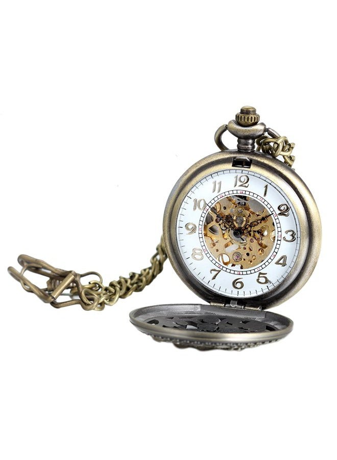 Avaner Steampunk Retro Half Hunter Copper Gear Skeleton Hand Wind Mechanical Arabic Numeral Analog Display Pocket Watch with 14Ã‚¡Ã‚± Chain - Image 3
