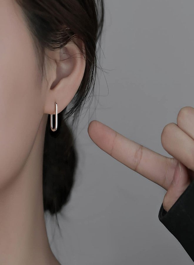 Reffeer 925 Sterling Silver U Hoop Earrings for Women Teens Girls Minimalist Square Hoop Earrings U Huggie Earrings (A-Silver) - Image 3