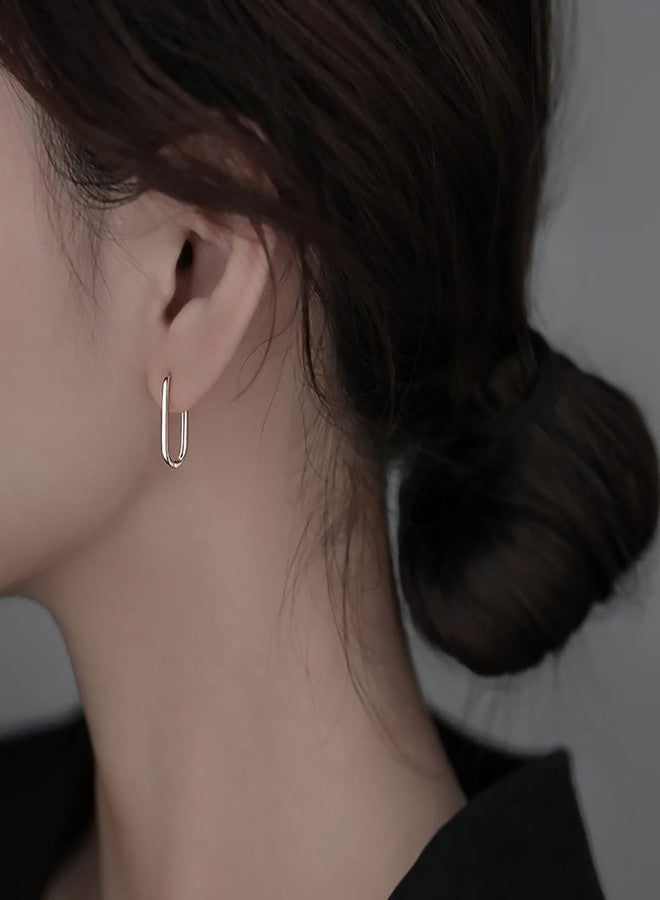 Reffeer 925 Sterling Silver U Hoop Earrings for Women Teens Girls Minimalist Square Hoop Earrings U Huggie Earrings (A-Silver) - Image 2