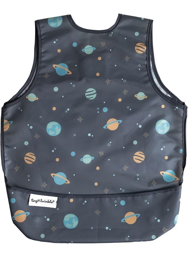 Tiny Twinkle Tiny Twinkle Mess Proof Baby Bib - Waterproof Baby Apron - Machine Washable - PVC, BPA, & Phthalate Free - Great Travel Bib for Baby Eating - Baby Food Bibs (Space, Large 2-4 Years)  - Image 1