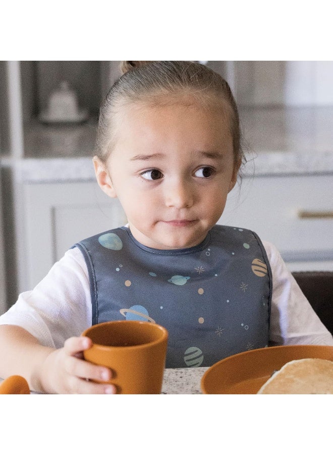 Tiny Twinkle Tiny Twinkle Mess Proof Baby Bib - Waterproof Baby Apron - Machine Washable - PVC, BPA, & Phthalate Free - Great Travel Bib for Baby Eating - Baby Food Bibs (Space, Large 2-4 Years)  - Image 2