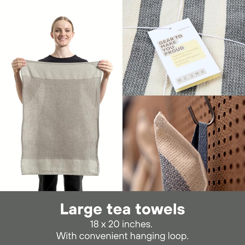 MEEMA Kitchen Towels and Dishcloths Sets of 4  Large 20 x 28 Inch  Upcycled Cotton Tea Towels for Kitchen  Super Absorbent Cotton  Charcoal  Hand Towels - Image 5