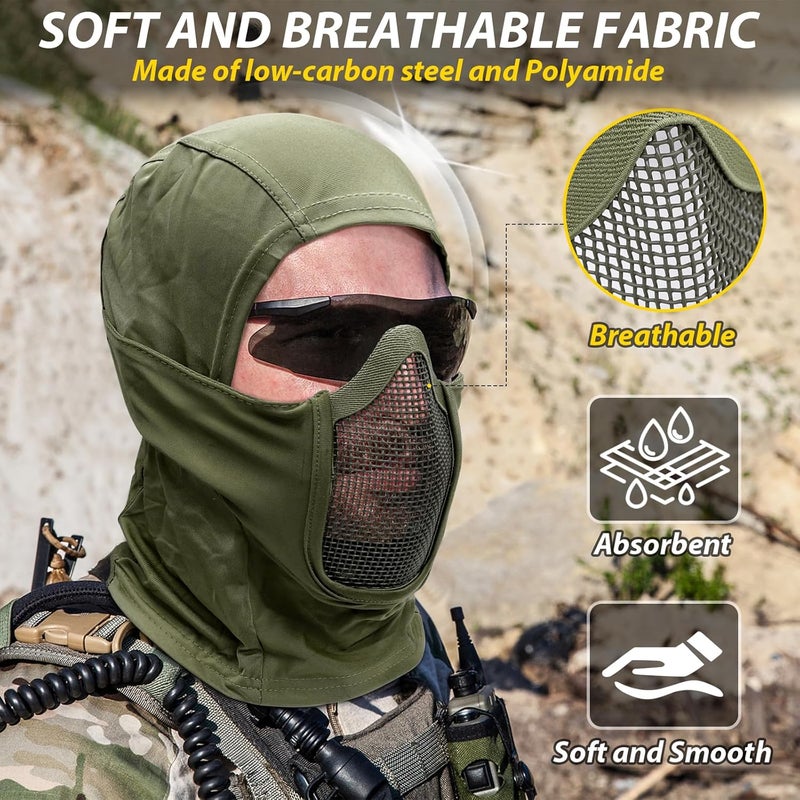 Aoutacc Balaclava Airsoft Mesh Mask,Style Full Face Protection Hood for Cs War Game, BB Gun,Hunting,Paintball - Image 2