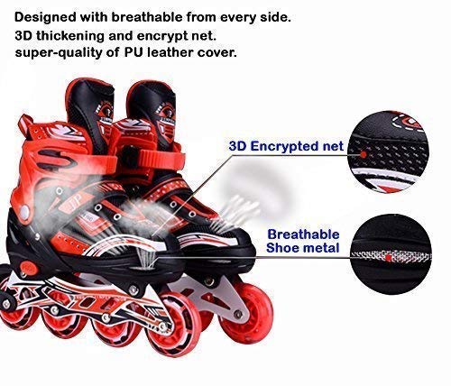 STOFFIER GARTEN Inline Skates Size Adjustable All Pure PU Strong Wheels Aluminum with LED Flash Light on Wheels, Age Group 6-15 Years Kids Boys - Image 3