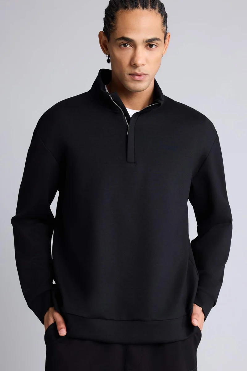 ديفاكتو Standard Fit Stand Collar Modal Sports Sweatshirt