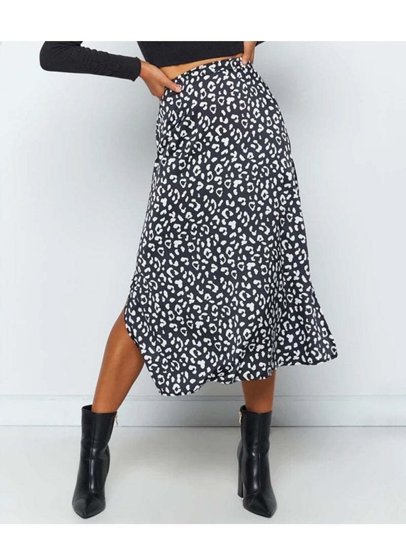 Loquat Women's Leopard Chiffon Print Slit Zipper High Waist Skirt  - Image 1