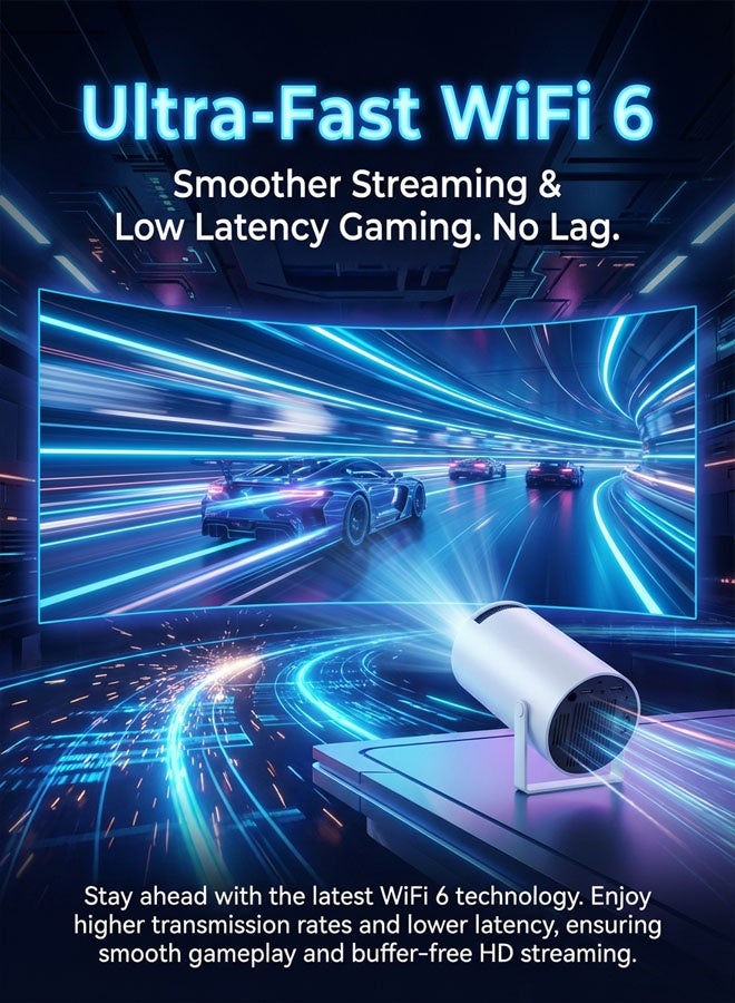 Mini Portable Projector Outdoor Movie Player, 180 Degree Rotation, Android 11.0, WiFi 6, Support 4K, Auto Keystone For Camping - White - Image 3