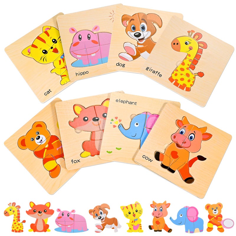 Faburo 8pcs Wooden Puzzles for Toddlers 1 2 3 4 Toddler Puzzles Ages 1 2 3 4 Montessori Educational Jigsaw Toys Puzzles Christmas Birthday Gift for Kids Girl Boy 14 Year Old Zoo Animals - Image 3