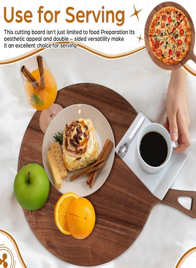 Denylo pro 15.4 x 11.4 Inch Acacia Large Wood Cutting Board with Handle Large Round Wooden Cutting Boards Cutting Serving Board for Kitchen Meat Bread Cheese Pizza Vegetables Board Wedding Housewarming Gift - Image 4